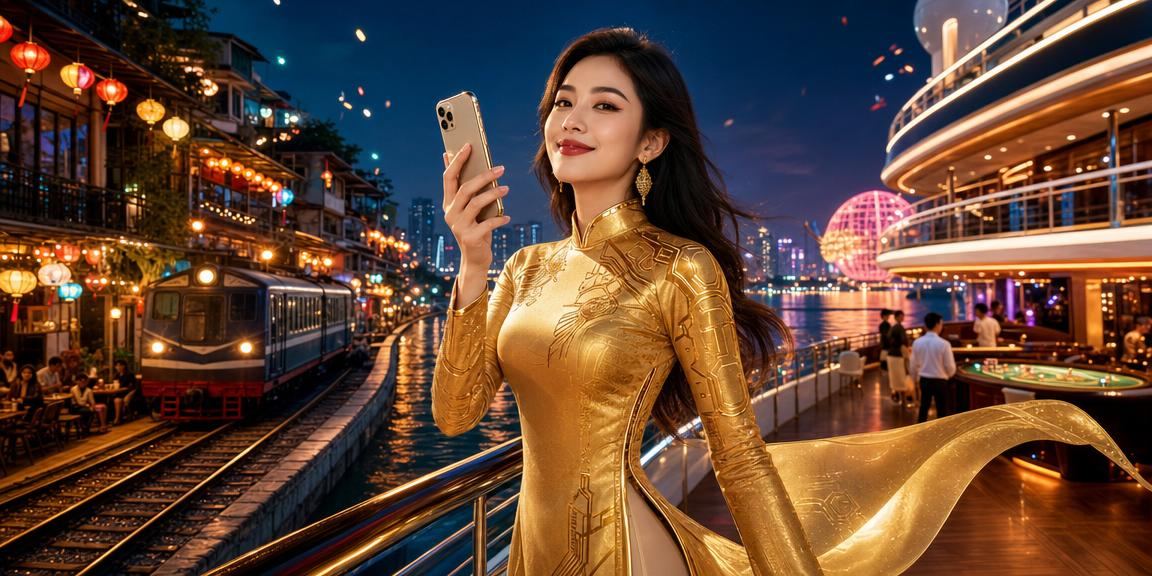 Người dùng Hà Nội truy cập casino trên điện thoại trong trang phục áo dài truyền thống