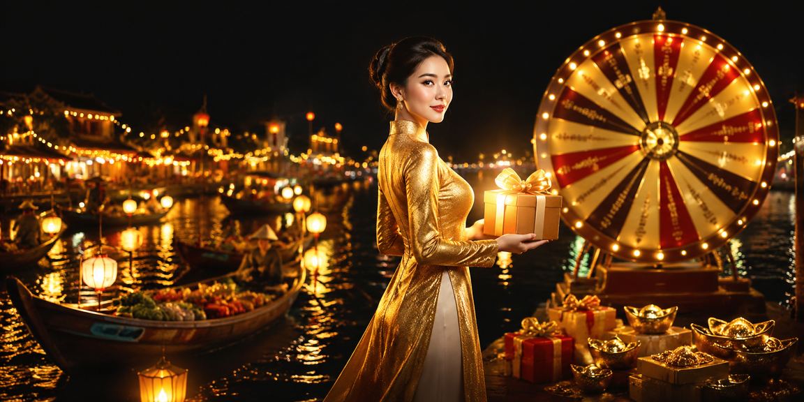 Người phụ nữ mặc áo dài chơi roulette trong không gian đêm Hội An lung linh